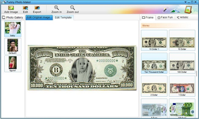 Choose a funnny money template and apply the funny money photo effects to your photo.
