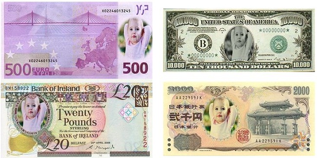 Some funny money photos created by Funny Photo Maker.